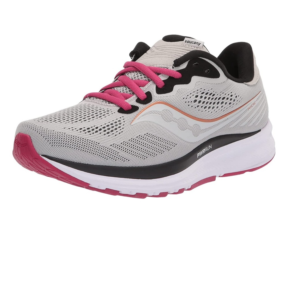 Saucony Womens Ride 14 Outdoor Running Shoe Size:9.5 Color: Fog/Cherry